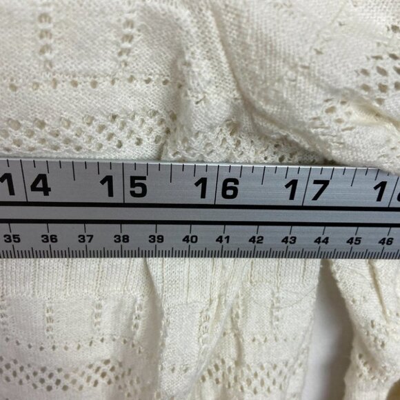 Banana Republic White Eyelet Knit Cardigan Sweater Size Large Open Front Minimal - Picture 8 of 13